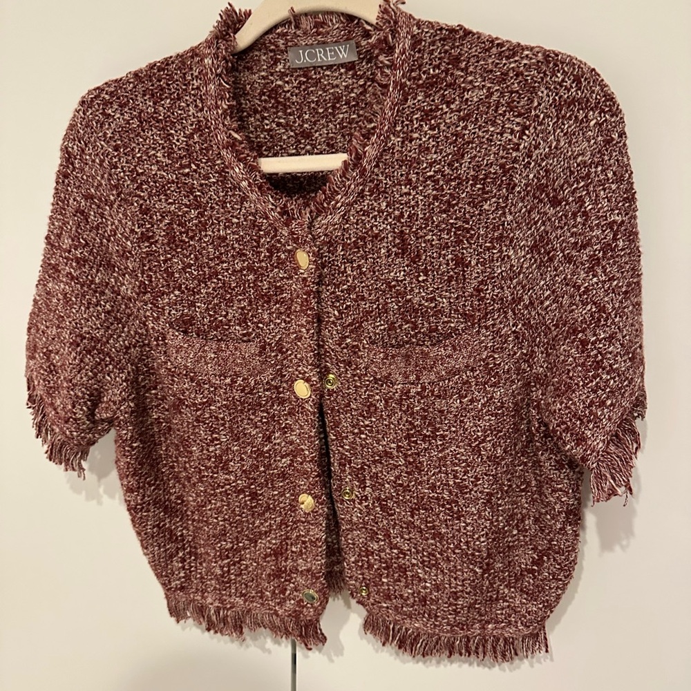 J. Crew Women's Burgundy Tweed Cardigan